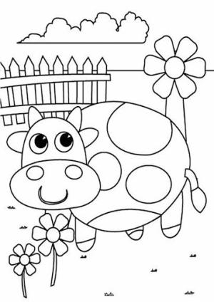 Kawaii boyama sayfası,  coloring page, Kawaii Gülümseyen Inek, 