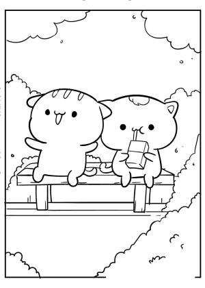 Kawaii boyama sayfası,  coloring page, Çift Yavru Kedi Kawaii, 