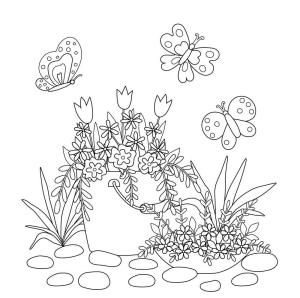 Kawaii boyama sayfası,  coloring page, Kelebek ve Çiçek Kawaii, 