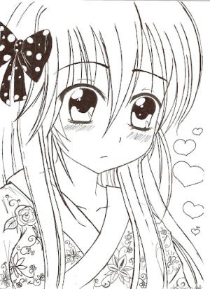 Kawaii boyama sayfası,  coloring page, Yüz Anime Kız Kawaii, 