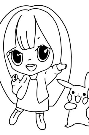 Kawaii boyama sayfası,  coloring page, Anime Kız ve Pikachu Kawaii, 