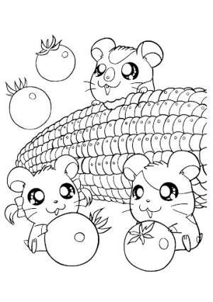 Kawaii boyama sayfası,  coloring page, Kawaii Tavşanı ve Sebzeleri, 