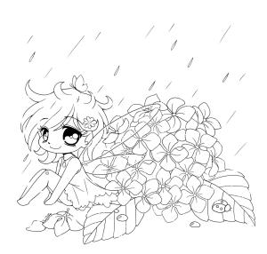 Kawaii boyama sayfası,  coloring page, Yağmurda Kawaii Perisi, 