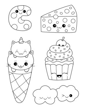 Kawaii boyama sayfası,  coloring page, Beş Gıda Kawaii, 