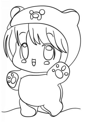 Kawaii boyama sayfası,  coloring page, Ayı Kız Kawaii, 