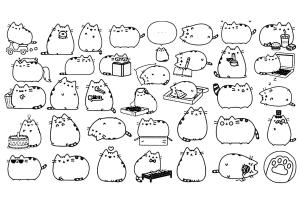 Kawaii boyama sayfası,  coloring page, Kawaii Pusheen, 