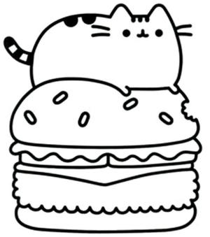 Kawaii boyama sayfası,  coloring page, Hamburger Kawaii Pusheen Kedi, 