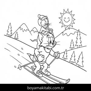 Kayak boyama sayfası – çizgi film temalı, basit çizim