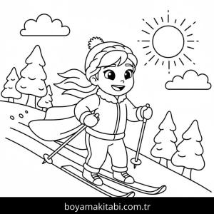 Kayak boyama sayfası – çizgi film temalı, basit çizim