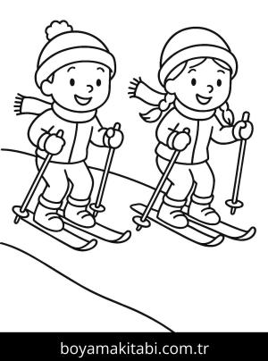 Kayak boyama sayfası – çocuk aktivitesi, PDF indir