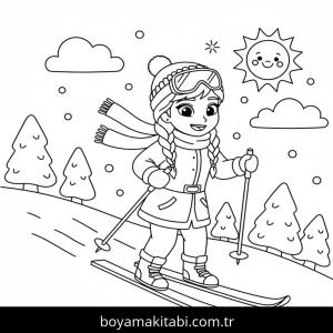 Kayak boyama sayfası – sevimli karakter, sanatsal çalışma