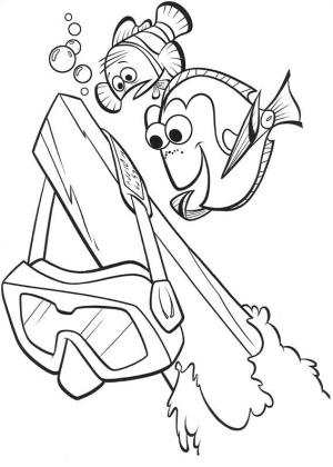 Kayıp Balık Nemo boyama sayfası,  coloring page, Dory Maskeyi Okuyor, 