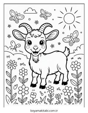 Keçi boyama sayfası – kolay boyama, eğitici aktivite
