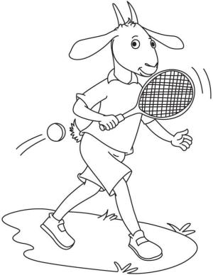 Keçi boyama sayfası, Goat coloring page, Tenis Oynayan Keçi, 