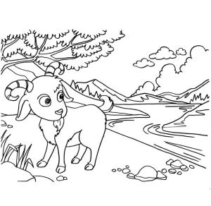 Keçi boyama sayfası, Goat coloring page, Güzel Manzaralı Keçi, 