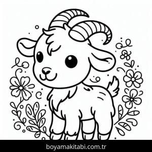 Keçi boyama sayfası – sevimli karakter, sanatsal çalışma