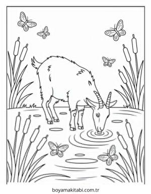 Keçi boyama sayfası – PDF indir, sevimli karakter