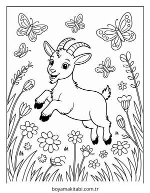 Keçi boyama sayfası – çocuk aktivitesi, PDF indir