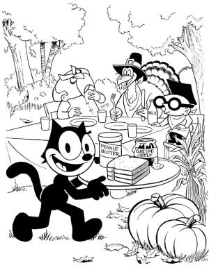 Kedi Felix boyama sayfası,  coloring page, Şükran Günü Felix Kedi, 