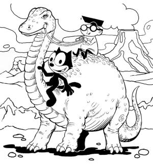 Kedi Felix boyama sayfası,  coloring page, Felix Kedi ve Dinozor, 