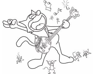 Kedi Felix boyama sayfası,  coloring page, Gitar Çalan Kedi Felix, 