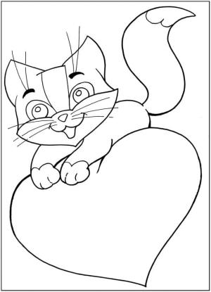 Kedi Yavrusu boyama sayfası,  coloring page, Yavru kedi ve kalp, 