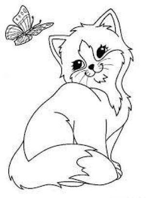 Kedi Yavrusu boyama sayfası,  coloring page, Kedi Yavrusu ve Kelebek, 