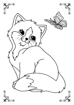 Kedi Yavrusu boyama sayfası,  coloring page, Kedi Yavrusu Bir Kelebekle, 