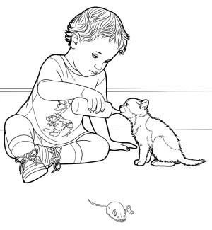 Kedi Yavrusu boyama sayfası,  coloring page, Kitten Drinks Milk, 