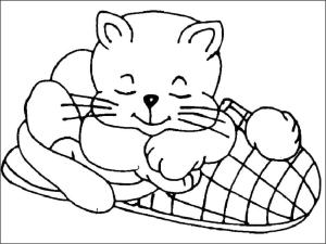 Kedi Yavrusu boyama sayfası,  coloring page, Uyuyan Bir Yavru Kedi, 