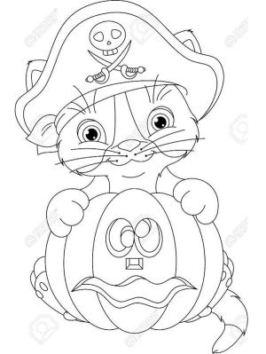 Kedi Yavrusu boyama sayfası,  coloring page, Pirate Kitten with Pumpkin, 