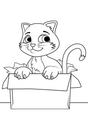 Kedi Yavrusu boyama sayfası,  coloring page, Kedi Yavrusu bir kutuda, 