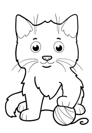 Kedi Yavrusu boyama sayfası,  coloring page, Kedi Yavrusu yün rulosu ile, 