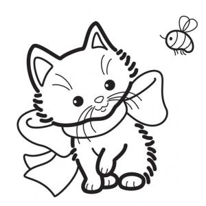 Kedi Yavrusu boyama sayfası,  coloring page, Yavru kedi ve arı, 