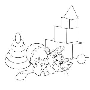 Kedi Yavrusu boyama sayfası,  coloring page, Yavru kedi ve oyuncaklar, 