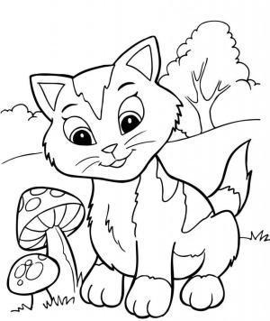 Kedi Yavrusu boyama sayfası,  coloring page, Yavru Kedi ve Mantar, 