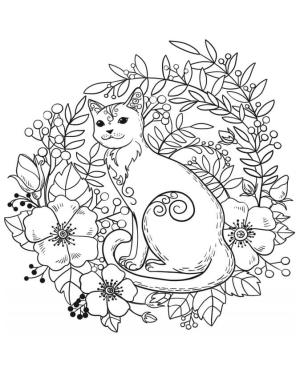 Kedi boyama sayfası, Cat coloring page, Çiçekler Içinde Kedi, 