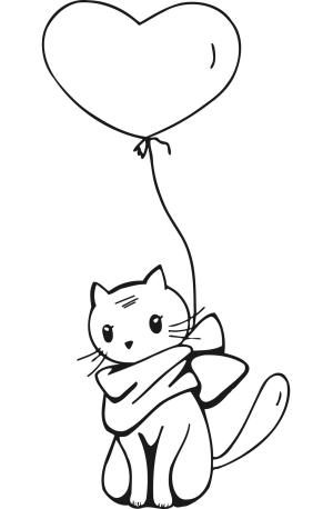 Kedi boyama sayfası, Cat coloring page, , Cats Cat And Balloon Line Drawing