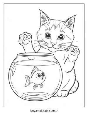 Kedi boyama sayfası – eğitici aktivite, yaratıcılık