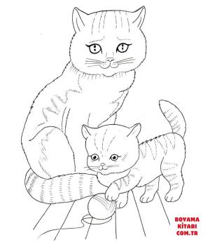 Kedi boyama sayfası, Cat coloring page, , Cats Cat Mother And Kitten