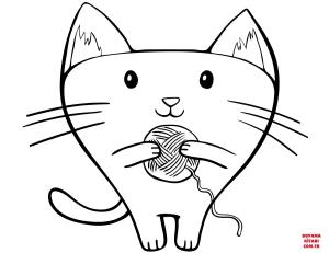 Kedi boyama sayfası, Cat coloring page, , Cats Cat With Ball Of Yarn