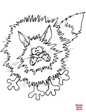 Kedi boyama sayfası, Cat coloring page, , Cats Frightened Cartoon Black Cat