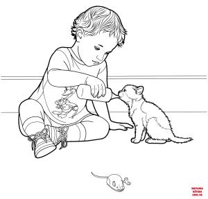 Kedi boyama sayfası, Cat coloring page, , Cats Kitty Drinks Milk