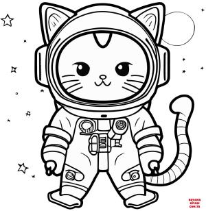 Kedi boyama sayfası, Cat coloring page, , Cats Kitty Astronaut