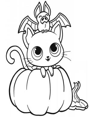 Kedi boyama sayfası, Cat coloring page, Kedi Ve Yarasa Balkabağı, 