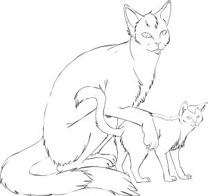 Kedi boyama sayfası, Cat coloring page, , Cats Cat Mother With Kitten