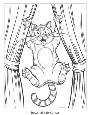 Kedi boyama sayfası – çocuk aktivitesi, PDF indir
