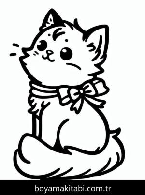 Kedi boyama sayfası – çizgi film temalı, basit çizim