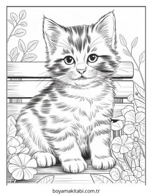 Kedi boyama sayfası – sanatsal çalışma, çocuklar için
