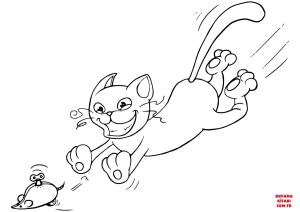 Kedi boyama sayfası, Cat coloring page, , Cats Cat Chasing The Mechanical Mouse